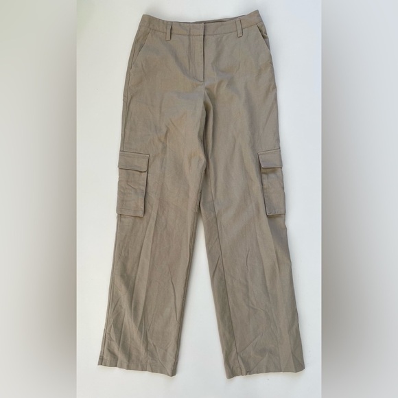 NA-KD Women's Tan Linen Blend Straight Leg Cargo Pants Size US 4 - Picture 1 of 9